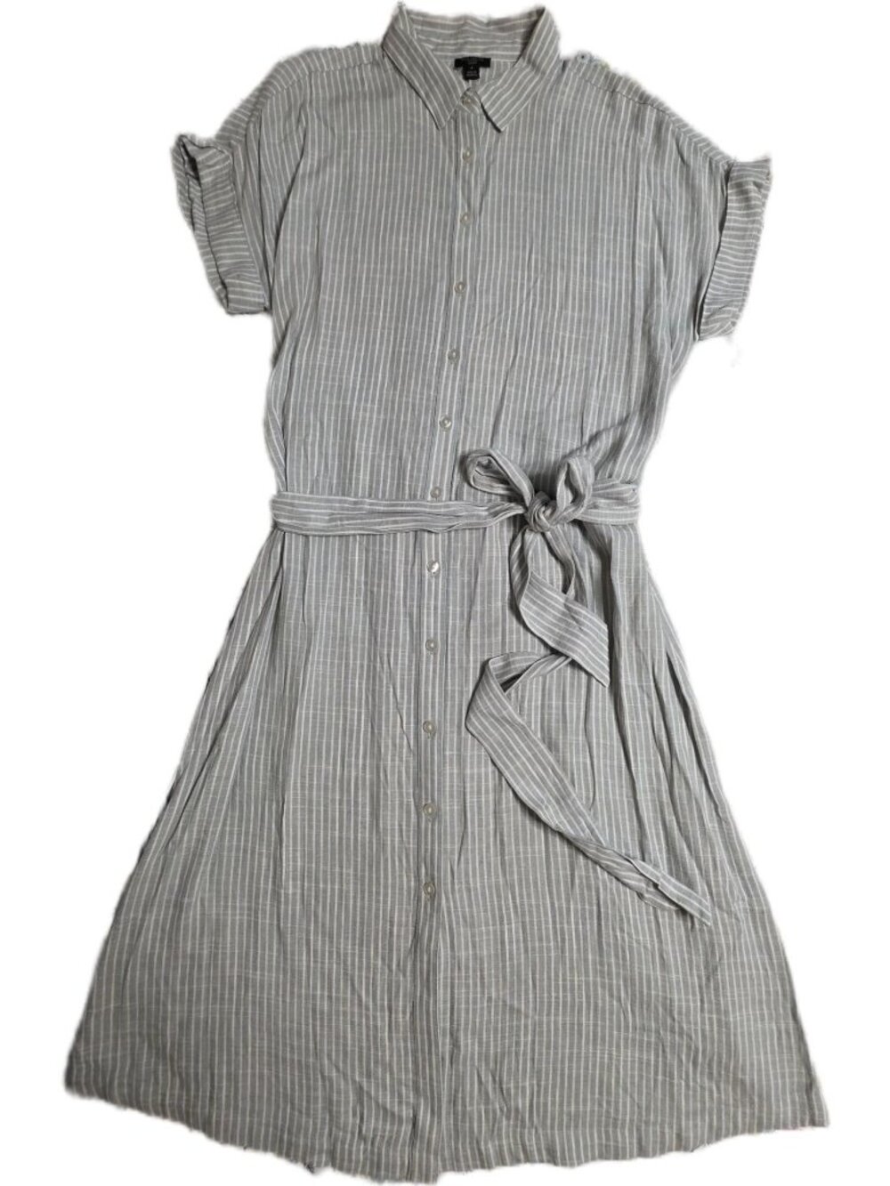 Ann Taylor Factory Linen Rayon Gauze Striped Midi Shirtdress Petite LP